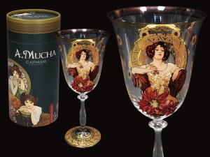 Kieliszek do wina- A.Mucha. Kamienie szlachetne-Rubin