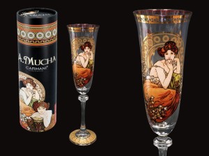Kieliszek do szampana- A.Mucha. Kamienie szlachetne-Topaz