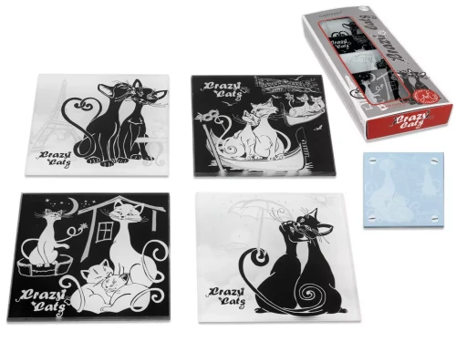 Komplet podkładek szklanych Crazy Cat Carmani.webp