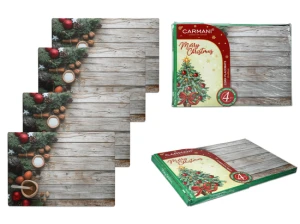 Zestaw 4 podkładek korkowych pod talerze  - Boże Narodzenie CARMANI