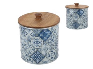 Puszka metalowa z drewnianą pokrywę 