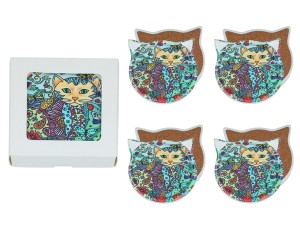 Komplet 4 podkładek ceramicznych z uszami, koty 