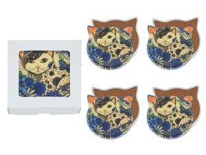 Komplet 4 podkładek ceramicznych z uszami, koty 