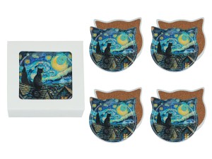 Komplet 4 podkładek ceramicznych z uszami - Inspirowane malarstwem Vincent Van Gogh