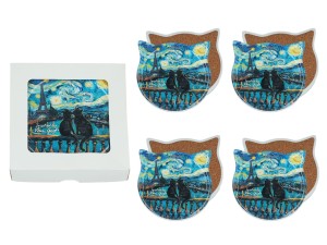 Komplet 4 podkładek ceramicznych z uszami - Inspirowane malarstwem Vincent Van Gogh 