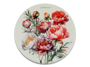 Podkładka ceramiczna, okrągła - Kwiaty piwonie