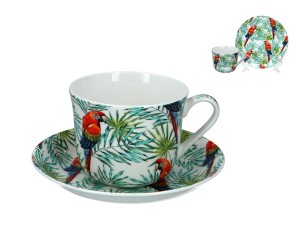 Filiżanka śniadaniowa ze spodkiem - Tropical Parakeets Heritage